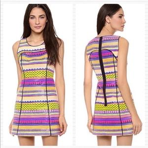 Milly Rare Neon Woven Aztec Striped Mini Dress